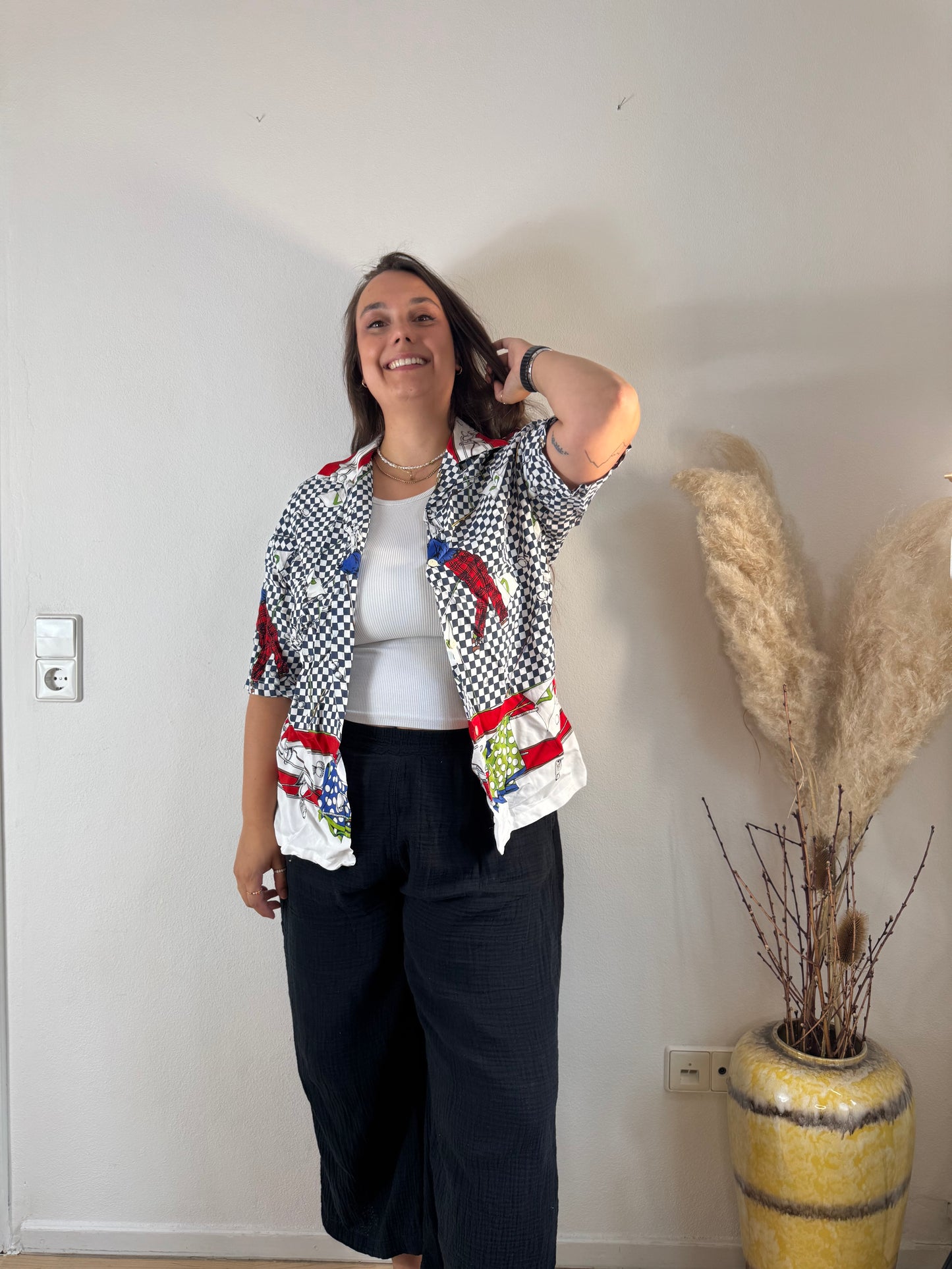 Statement-Kurzarmbluse – Größe XL