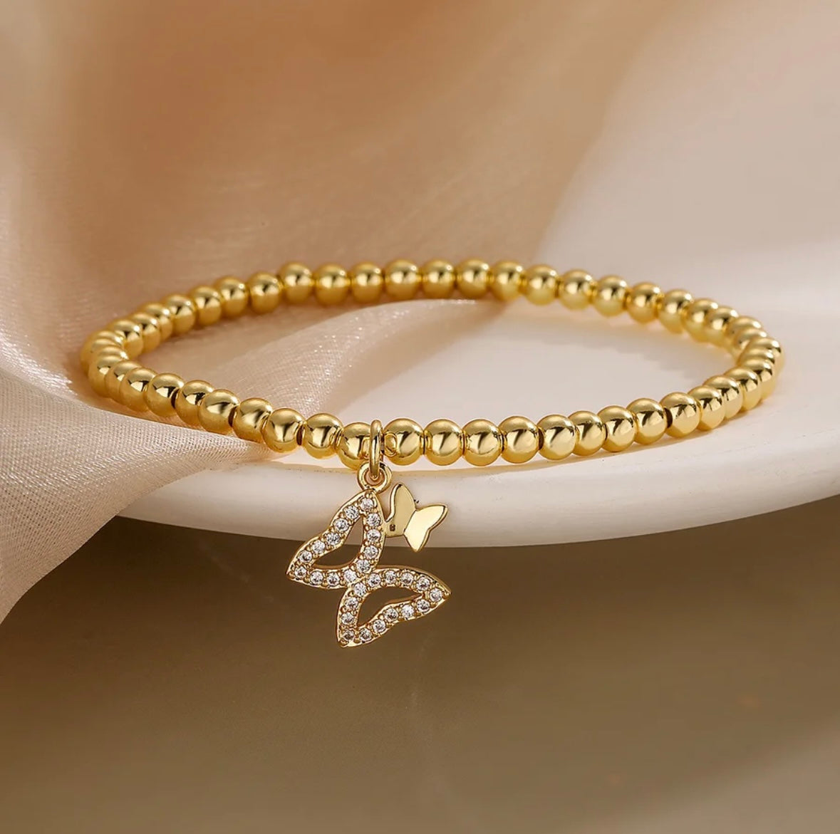 Elegantes Edelstahl-Goldarmband mit Schmetterlings-Charm