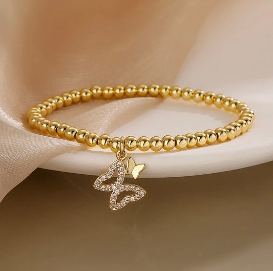 Elegantes Edelstahl-Goldarmband mit Schmetterlings-Charm